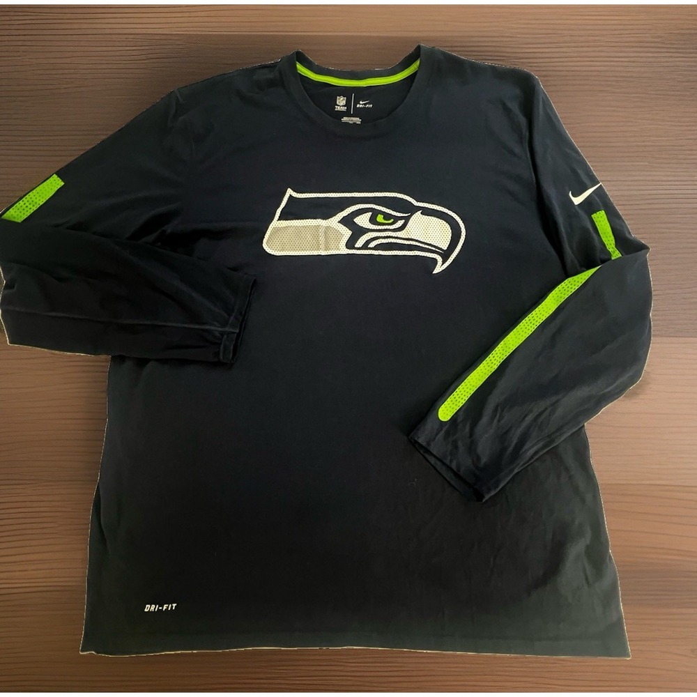 Nike Dri-Fit Seattle Seahawks Shirt Men's Large Blue Long Sleeve NFL Team